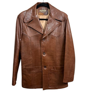 Vintage Californian Brown Leather Jacket Western Style Coat Medium
